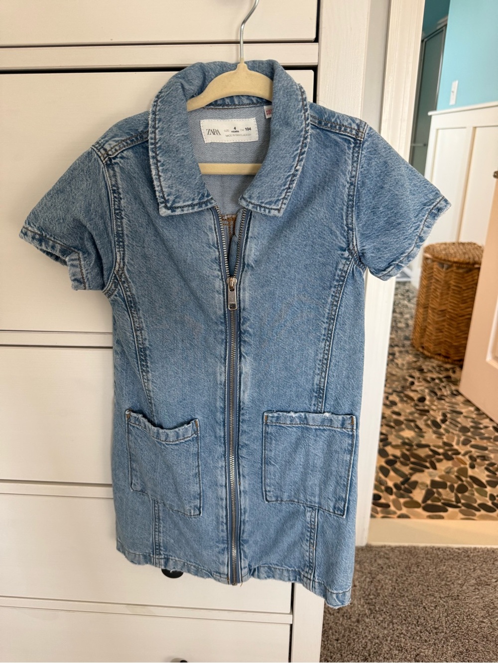 Zara Light Blue Denim Zip-Front Dress